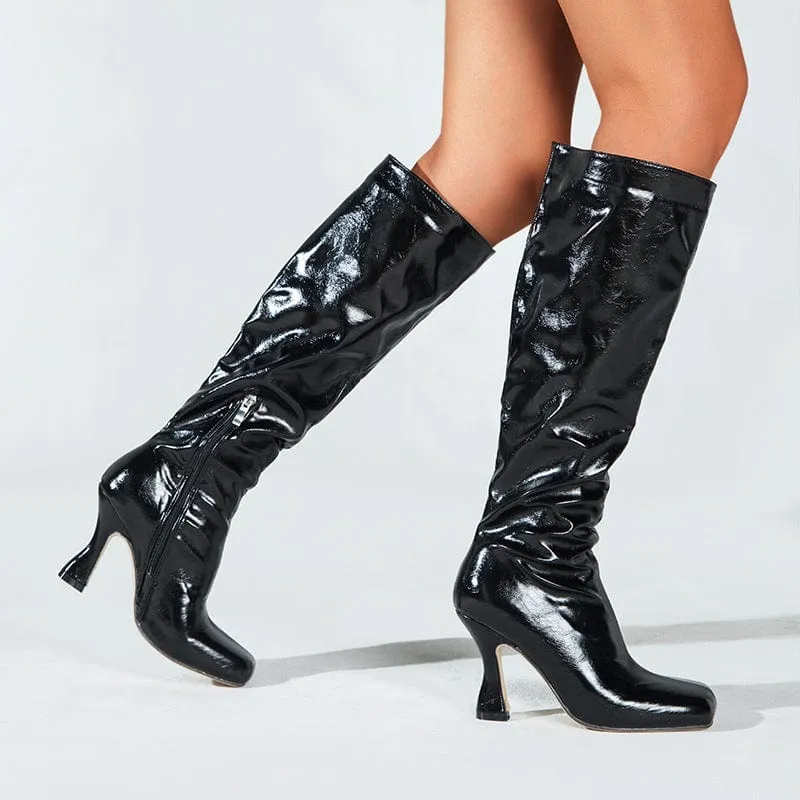 Square-Toe Kitten Heel Boots