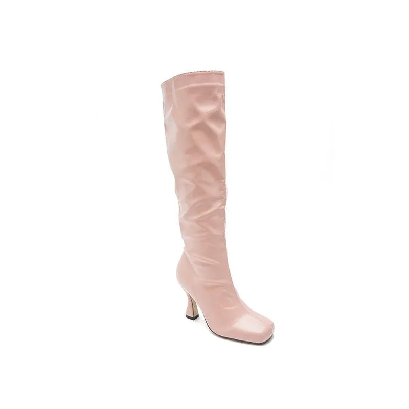 Square-Toe Kitten Heel Boots