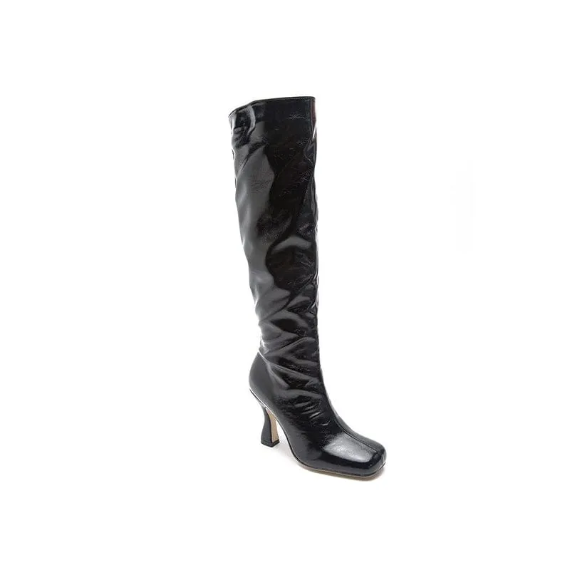 Square-Toe Kitten Heel Boots