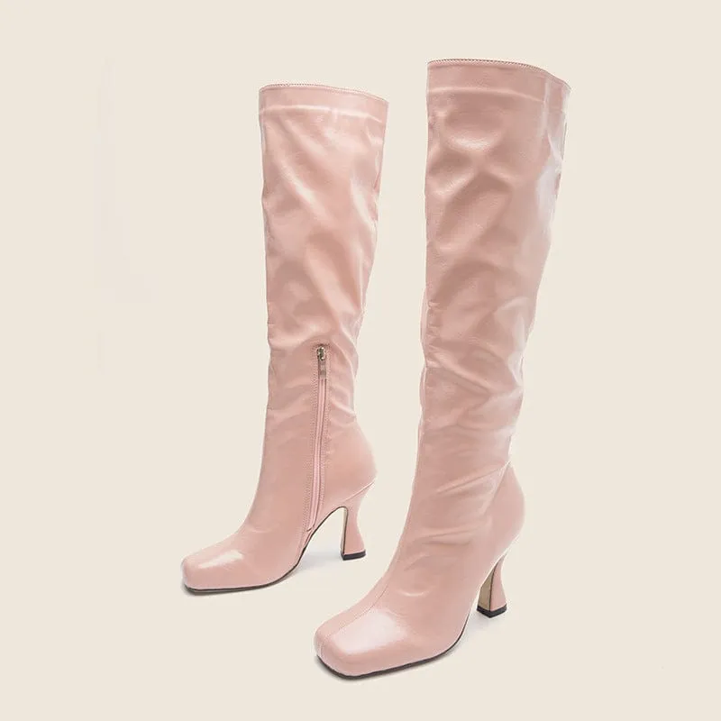 Square-Toe Kitten Heel Boots