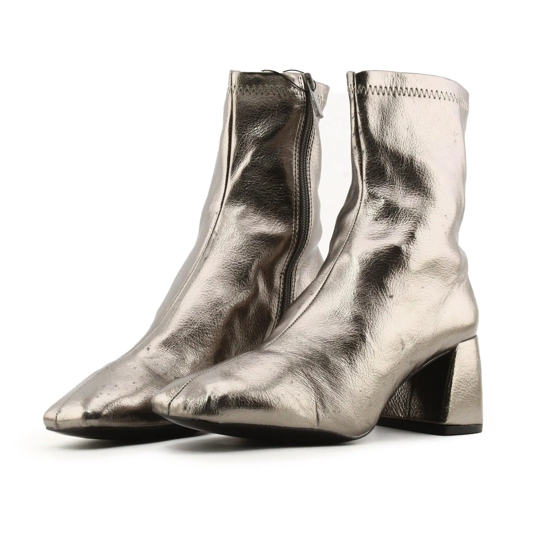 Stradivarius Zipper Block Heels Ankle Boots | 100% Authentic Leather