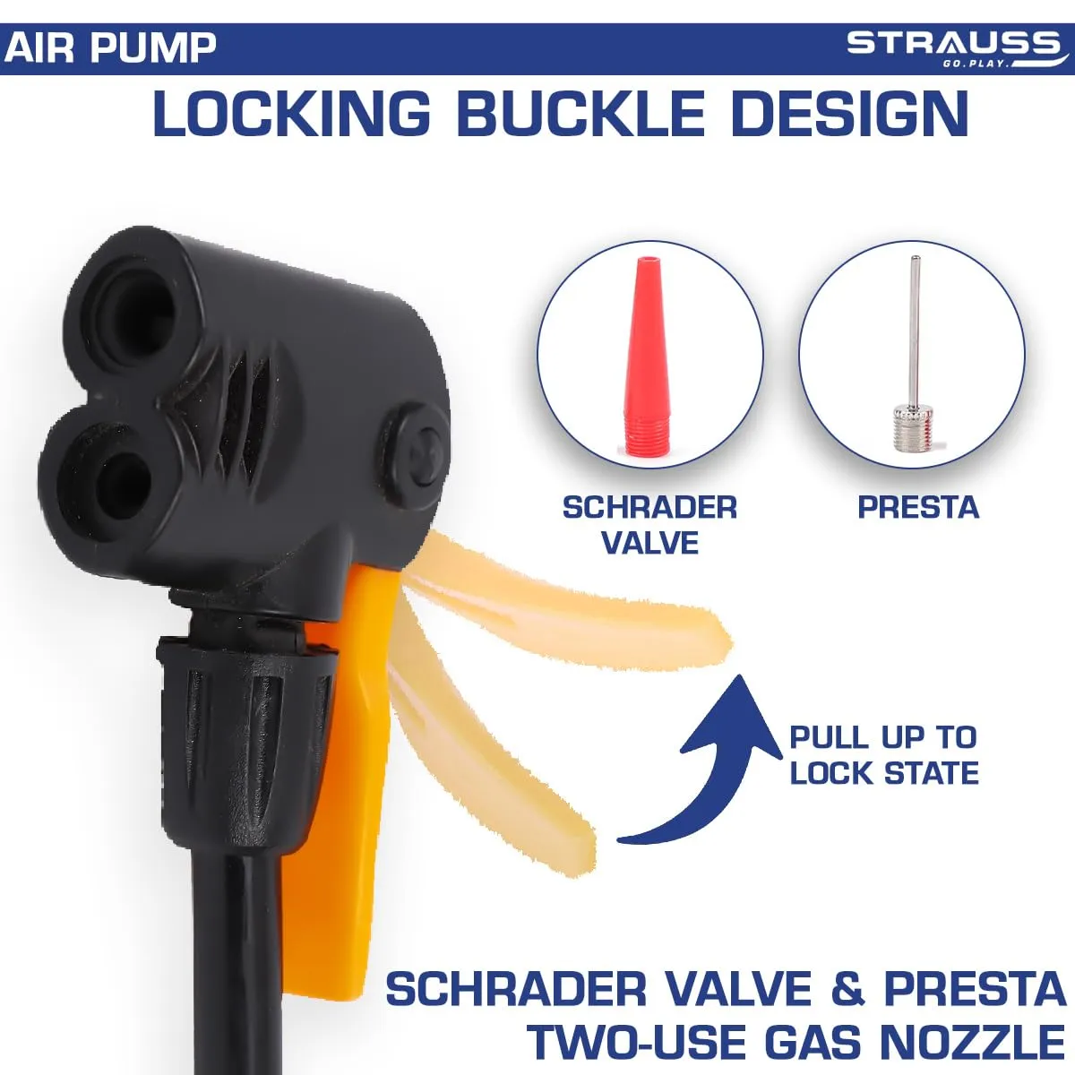 Strauss Portable High Pressure Foot Air Pump with Needle | Lightweight Compressor Air Pump for Car,Bike,Bicycle,Football,Scooter | Extra Pressure Gauge |Pump Fits Universal Presta and Schrader,(Blue)