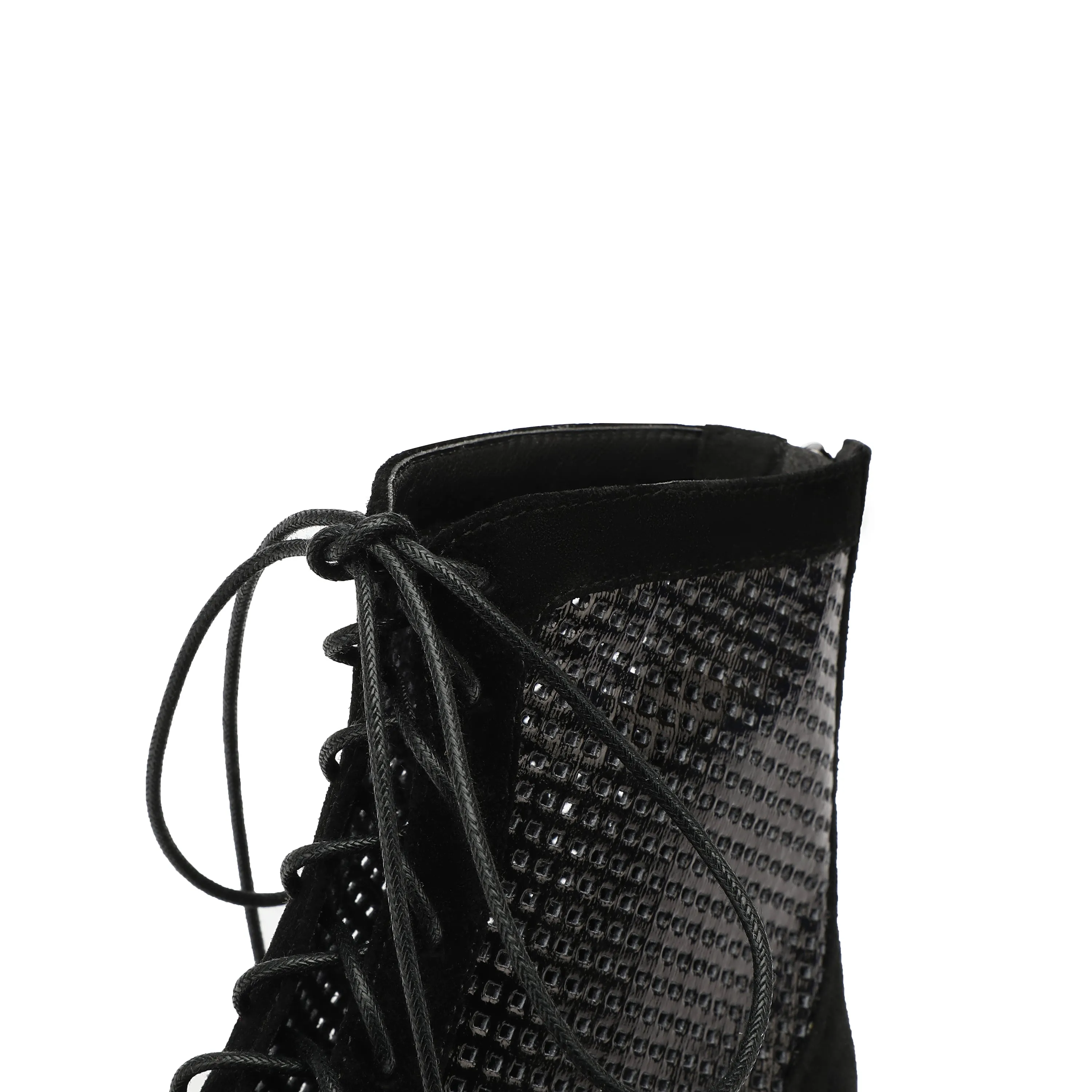 TinaCus Women's Leather Summer Autumn Lace Handmade Hollow Boots Summer Boots Low Chunky Heels Lace/Zip Up Mesh Chic Booties