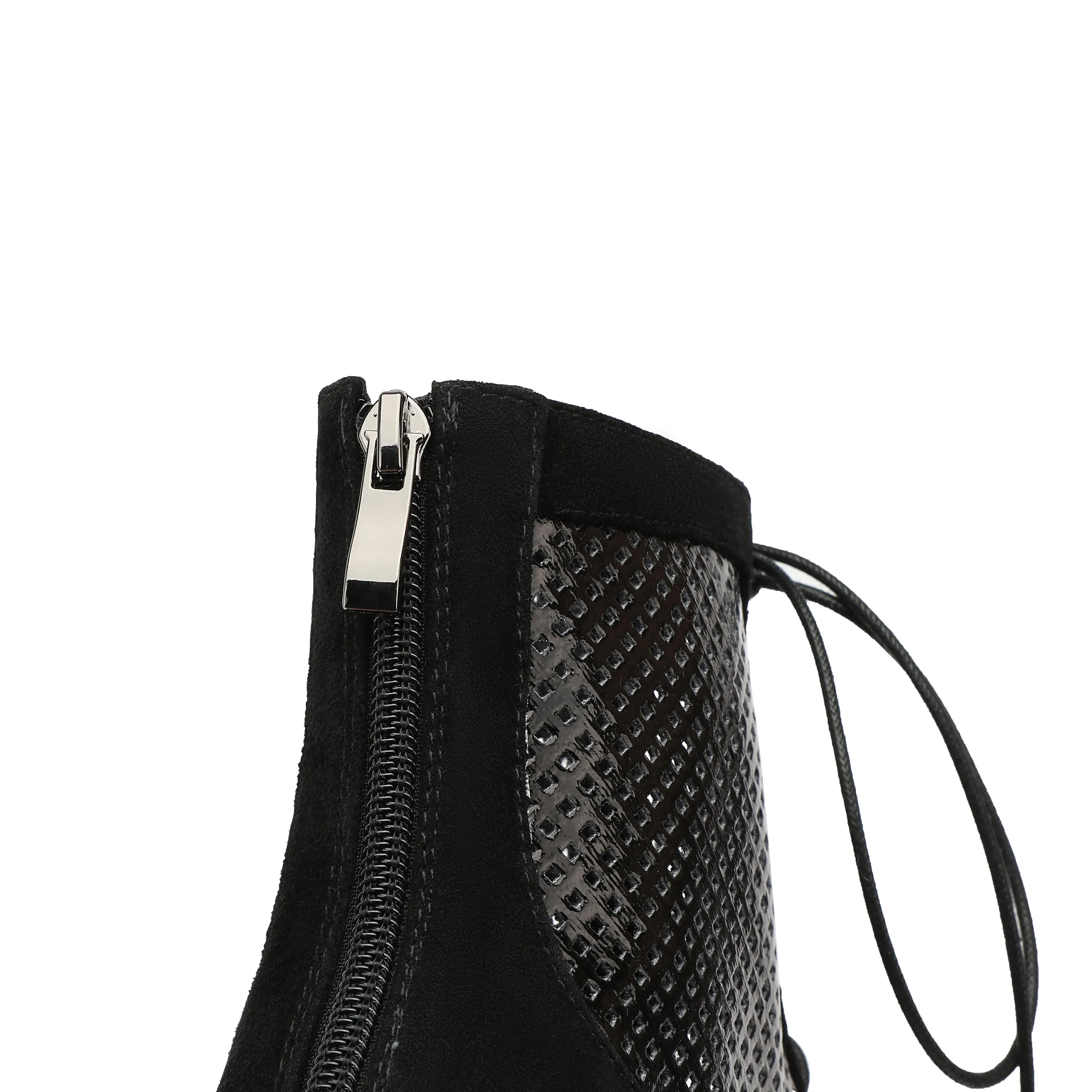 TinaCus Women's Leather Summer Autumn Lace Handmade Hollow Boots Summer Boots Low Chunky Heels Lace/Zip Up Mesh Chic Booties