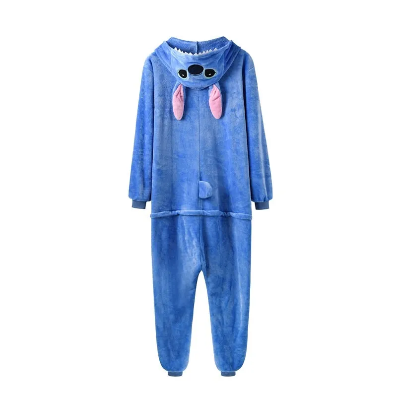 Unisex Zipper Onesie Blue Pajama  Animal Kigurumis Women Winter Warm Sleep Suit Couple Overall Soft Flannel Cuten Plus Size XXL