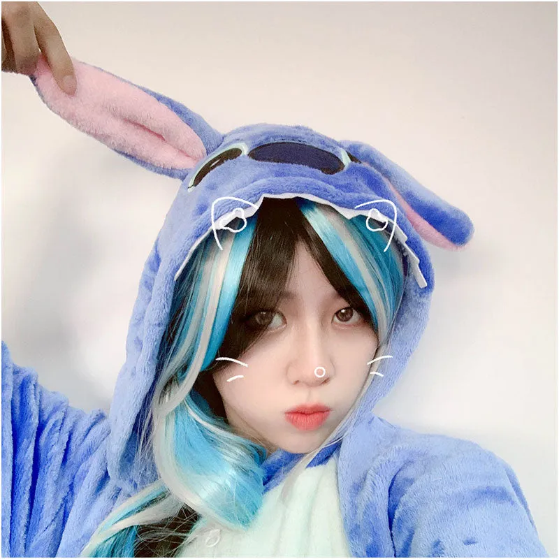 Unisex Zipper Onesie Blue Pajama  Animal Kigurumis Women Winter Warm Sleep Suit Couple Overall Soft Flannel Cuten Plus Size XXL