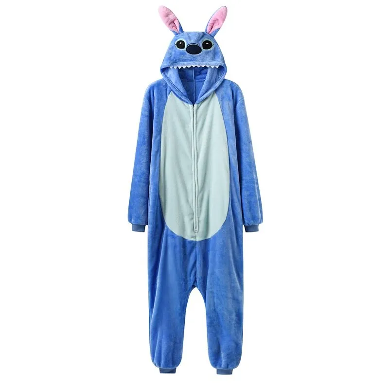 Unisex Zipper Onesie Blue Pajama  Animal Kigurumis Women Winter Warm Sleep Suit Couple Overall Soft Flannel Cuten Plus Size XXL