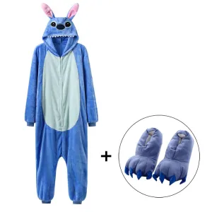 Unisex Zipper Onesie Blue Pajama  Animal Kigurumis Women Winter Warm Sleep Suit Couple Overall Soft Flannel Cuten Plus Size XXL