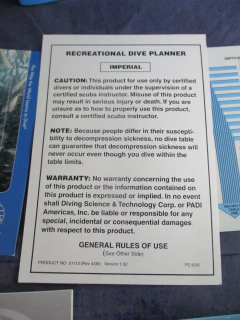 Used Sports Chalet Padi Scuba Dive Planner Kit