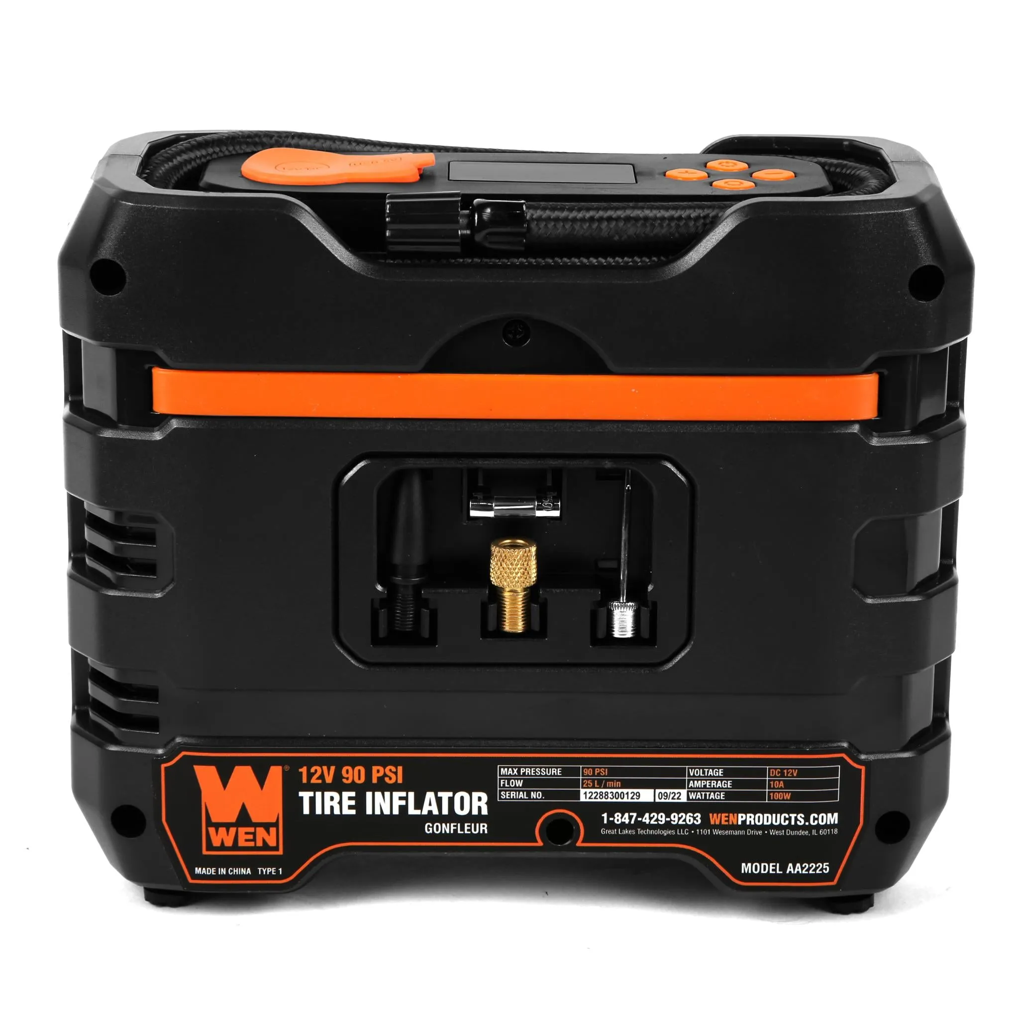 WEN AA2225 12V 90 PSI 0.8 CFM Portable Air Compressor and Tire Inflator with Carrying Case