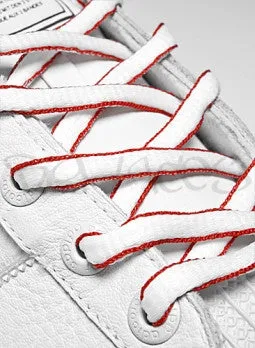 White and Red Oval Shoelaces - 8mm wide