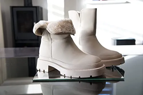 Women Faux Fur Winter Warm Ankle Boots Beige Style BG-908