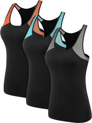 Women's 3 Pack Running Workout Athletic Long Racerback Tank Tops