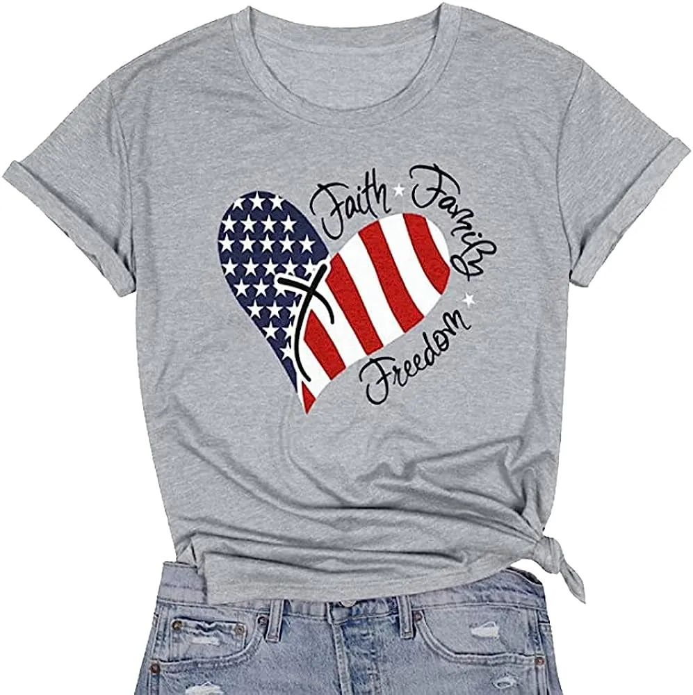 Womens American Flag Shirt USA Flag Stars Stripes Print Short Sleeve July 4th Patriotic Graphic Tees Tops