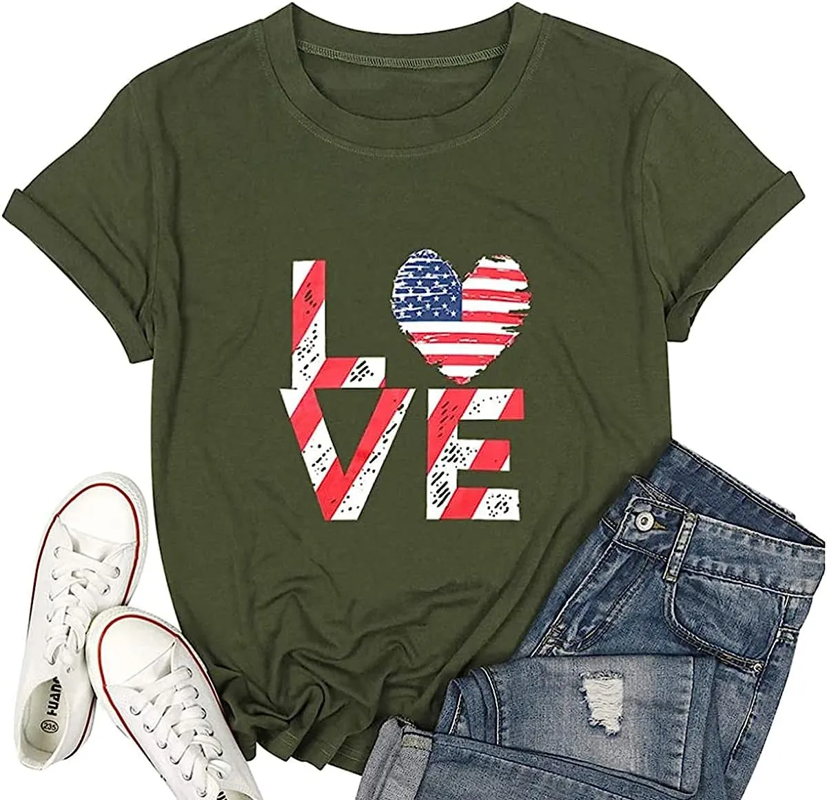 Womens American Flag Shirt USA Flag Stars Stripes Print Short Sleeve July 4th Patriotic Graphic Tees Tops