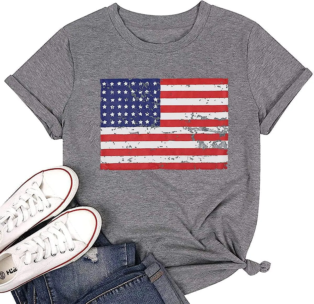 Womens American Flag Shirt USA Flag Stars Stripes Print Short Sleeve July 4th Patriotic Graphic Tees Tops