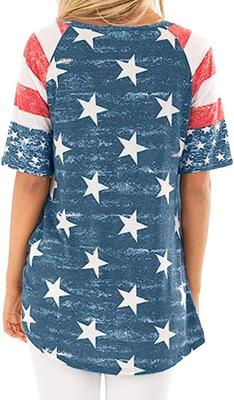 Womens American Flag Shirt USA Flag Stars Stripes Print Short Sleeve July 4th Patriotic Graphic Tees Tops