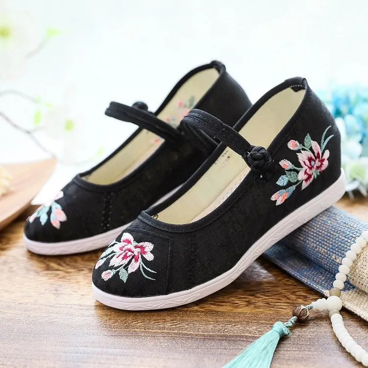 Women's Cheongsam Round Head Mesh Height Increasing Canvas Shoes