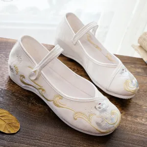 Women's Cloth Embroidered Height Increasing Insole Elegant Canvas Shoes