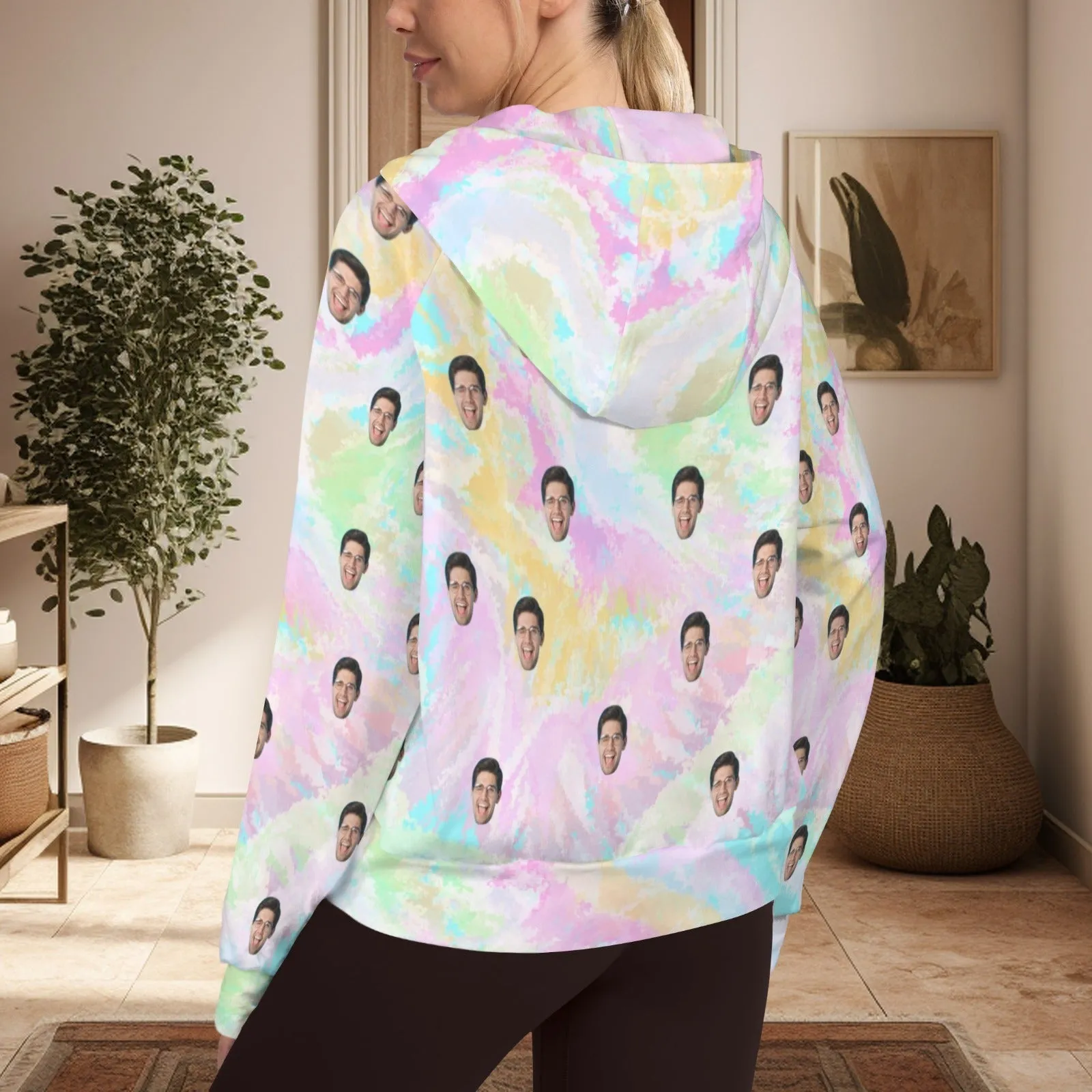 Women's Half Zip Cropped Hoodies Custom Face Colorful Fleece Athletic Pullover Hoodies with Pockets Thumb Hole