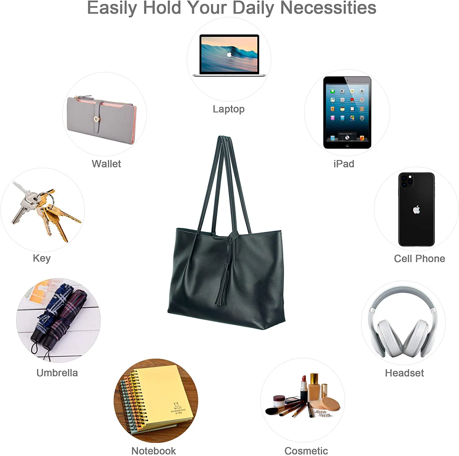 Women's PU Leather Tassel Shoulder Purse Tote Bag