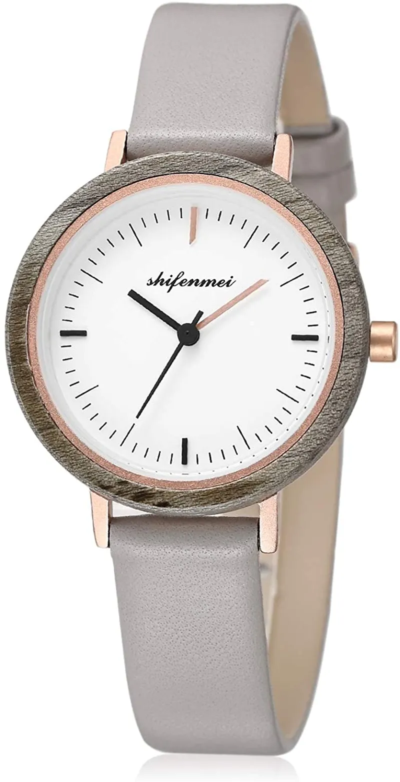 Wooden Watch Women, shifenmei Lightweight Ladies Watch Handmade Personalized Engraved Wood Watch for Women Analog Quartz Custom Wrist Watches with Natural Exquisite Box