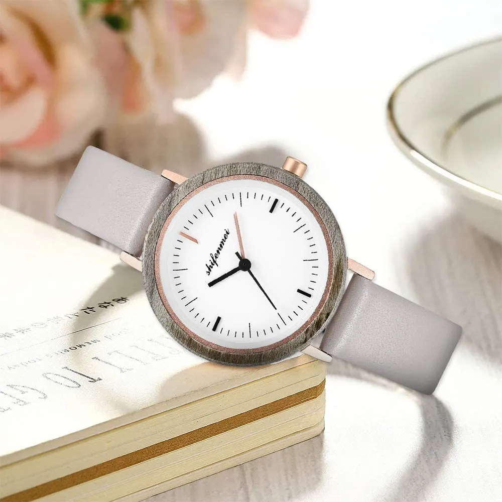 Wooden Watch Women, shifenmei Lightweight Ladies Watch Handmade Personalized Engraved Wood Watch for Women Analog Quartz Custom Wrist Watches with Natural Exquisite Box