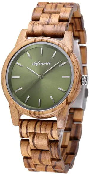 Wooden Watch Women, shifenmei Lightweight Ladies Watch Handmade Personalized Engraved Wood Watch for Women Analog Quartz Custom Wrist Watches with Natural Exquisite Box