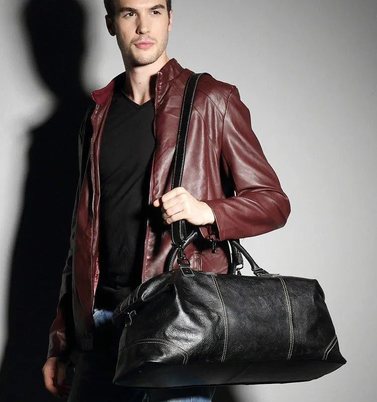 Woosir Genuine Leather Black Duffel Bag Mens