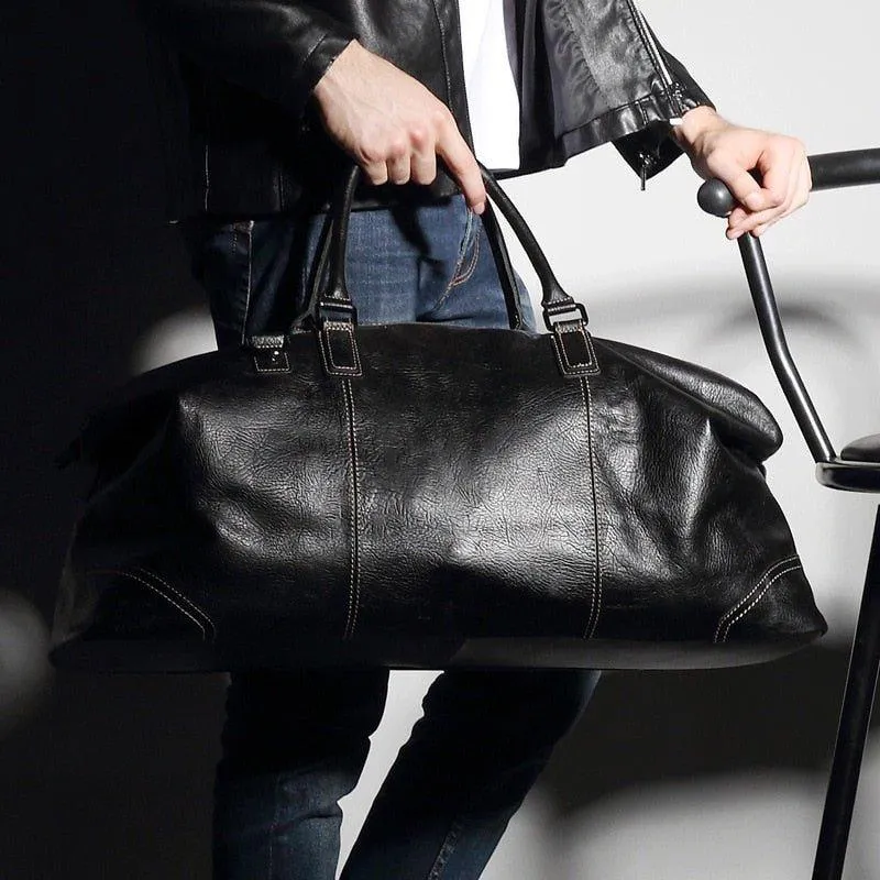 Woosir Genuine Leather Black Duffel Bag Mens