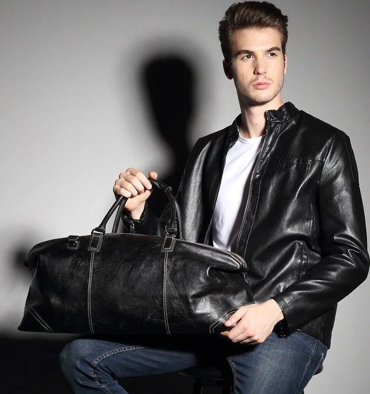 Woosir Genuine Leather Black Duffel Bag Mens