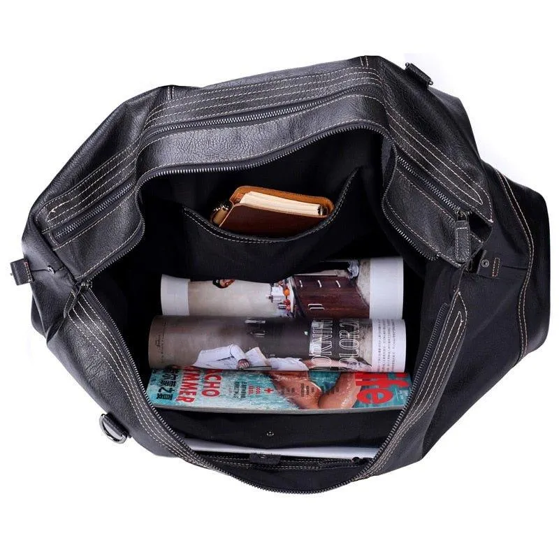 Woosir Genuine Leather Black Duffel Bag Mens