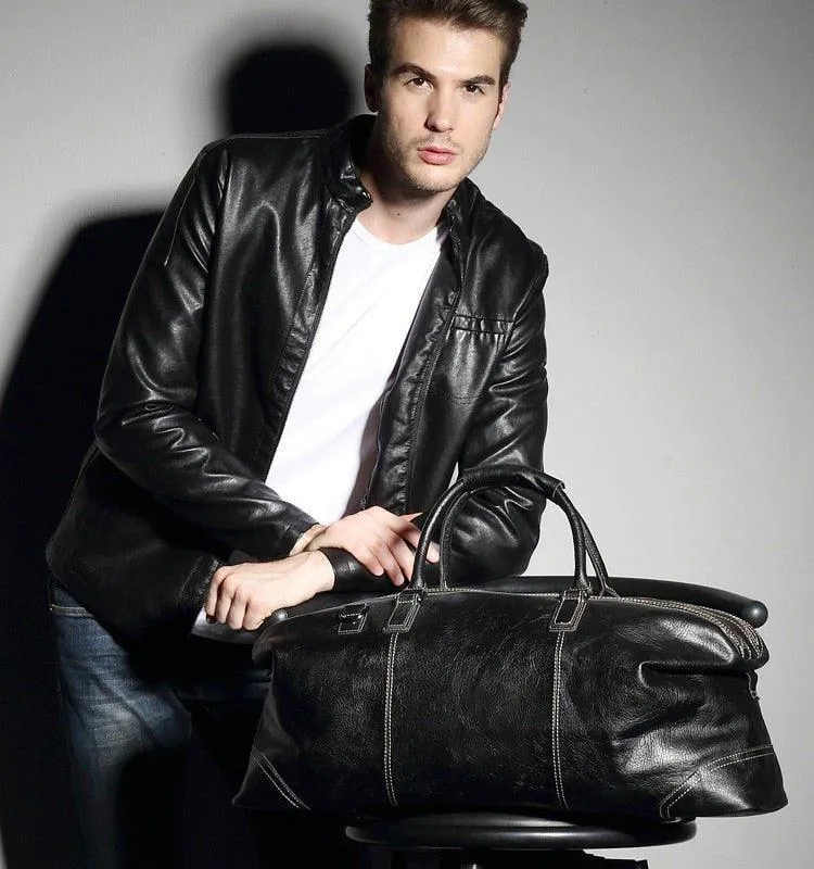 Woosir Genuine Leather Black Duffel Bag Mens