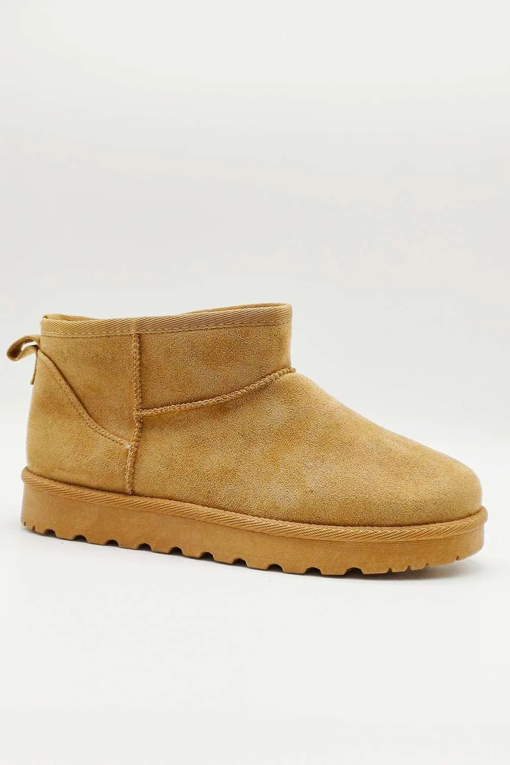 Zeda Small Flatform Faux Fur Ankle Boots in Taupe